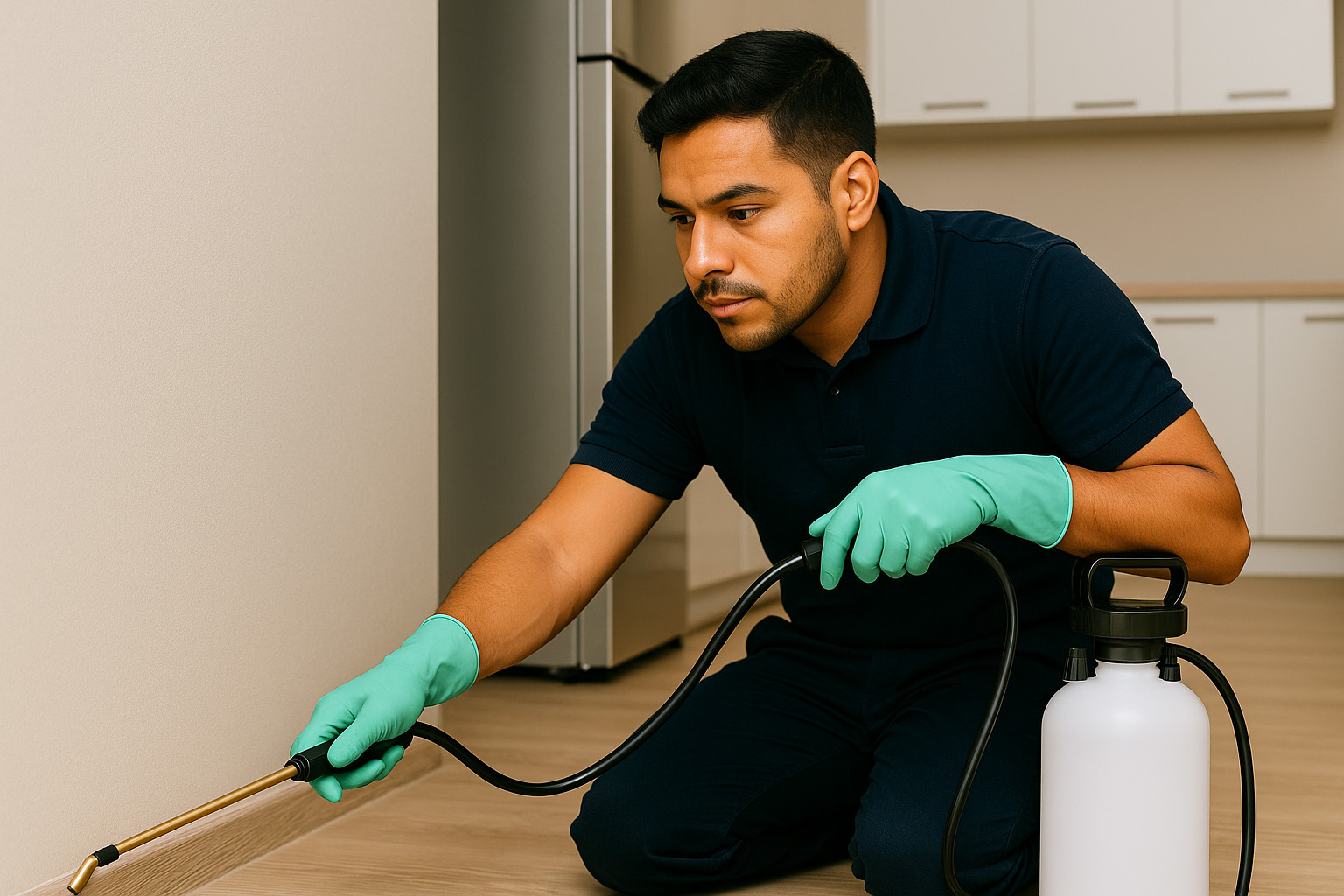 technician spraying kitchen